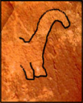 Another Anasazi dinosaur petroglyph can be seen at the Bridges National Monument in Utah.